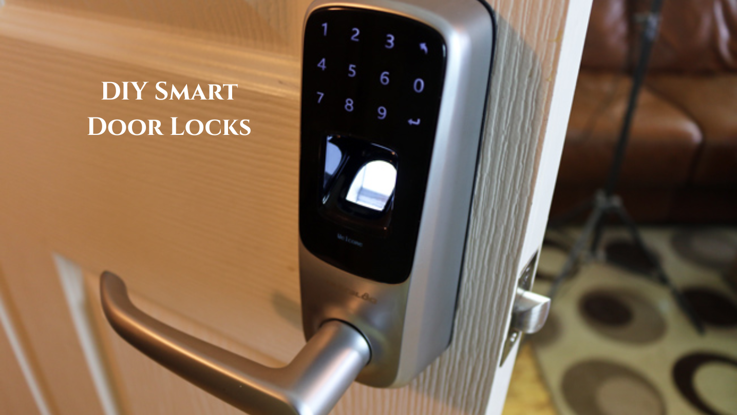 Close-up of a smart door lock being installed on a wooden door DIY Smart Door Locks