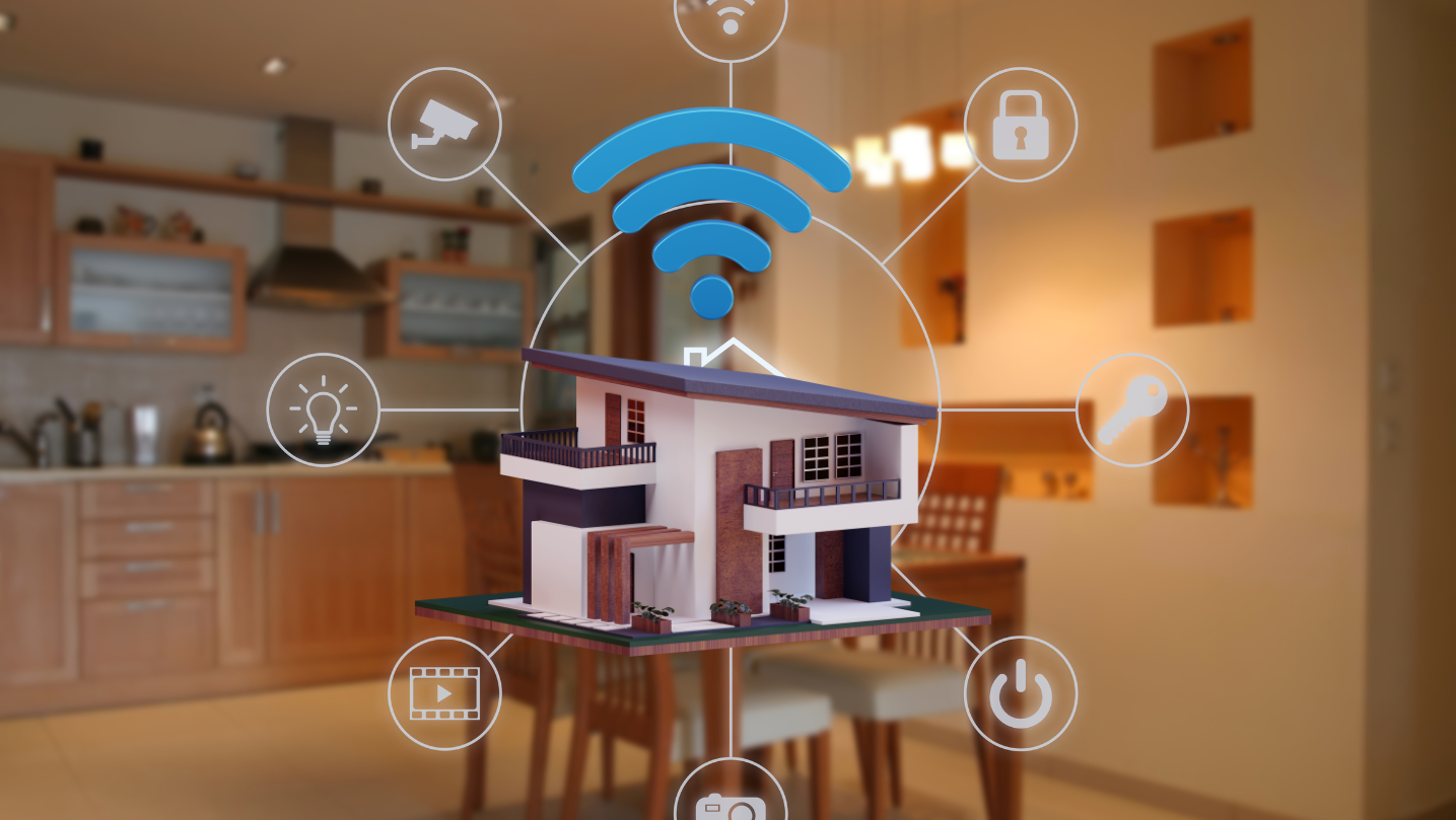 Mesh Wi-Fi system installed in a smart home with connected devices Smart Home Networking
