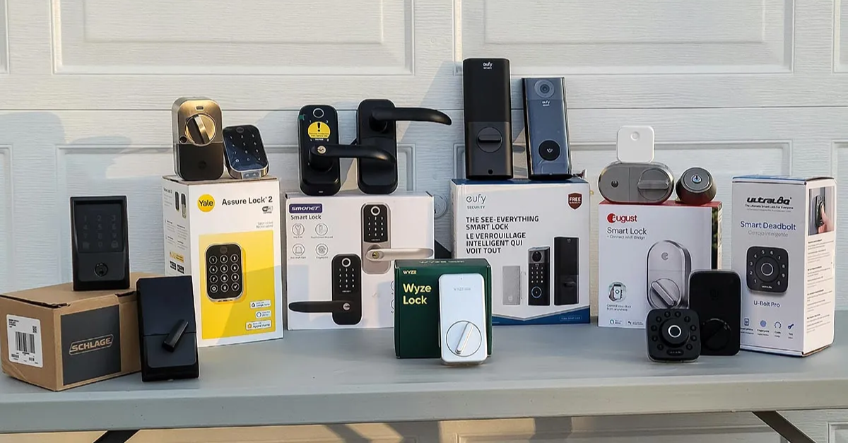 Modern smart home with devices securing Home Security entry