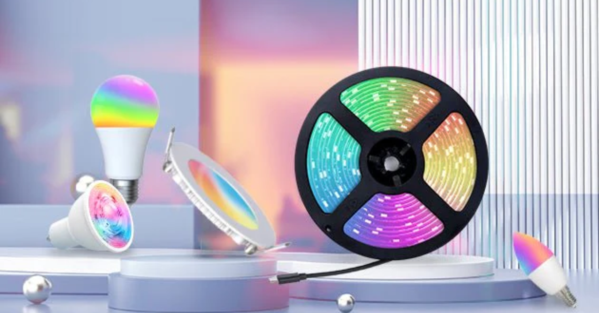 Smart LED bulbs in cozy living room. Smart LED Light Bulbs