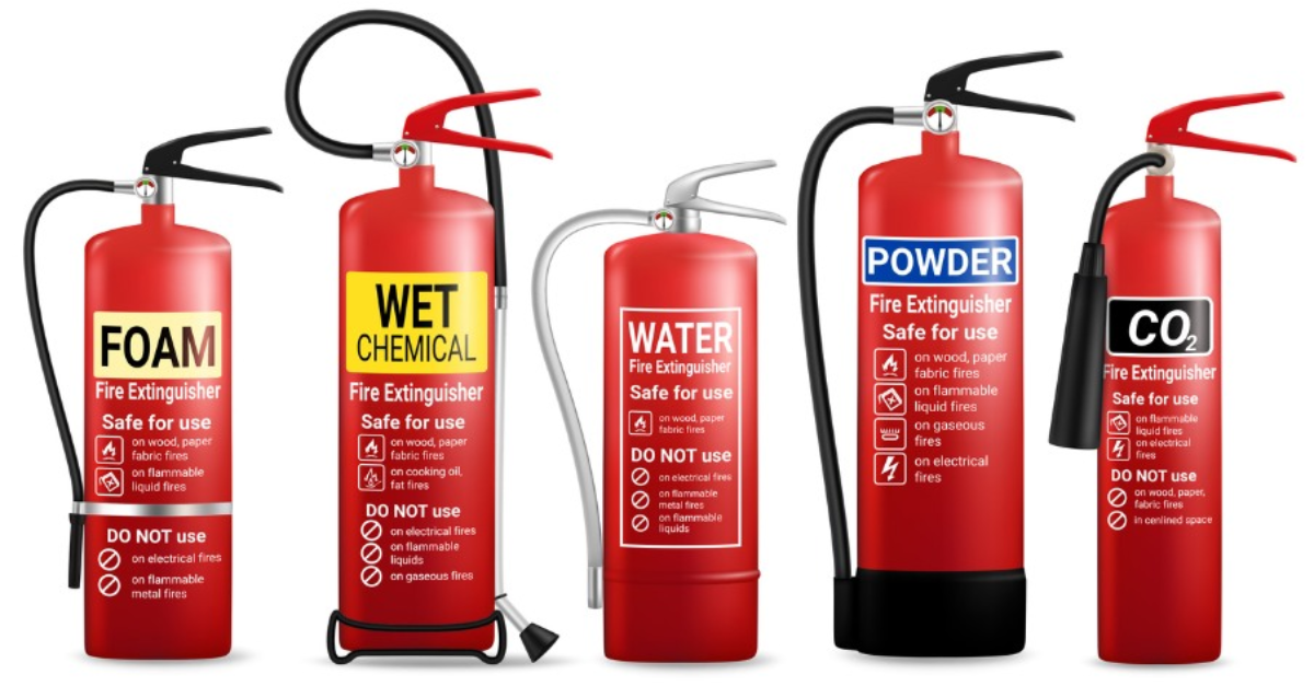 Using fire extinguisher to put out flames.