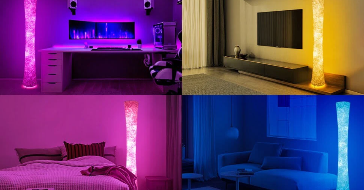 Smart RGB LED Corner Lamp in Living Room Smart RGB LED Corner Lamps