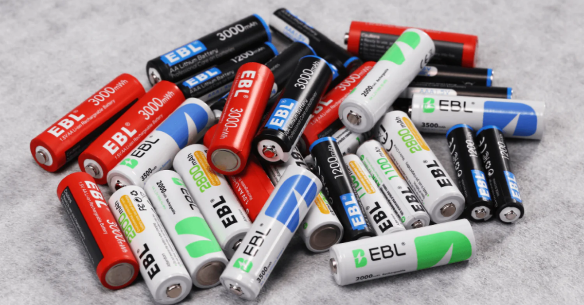 Assorted lithium batteries on a desk