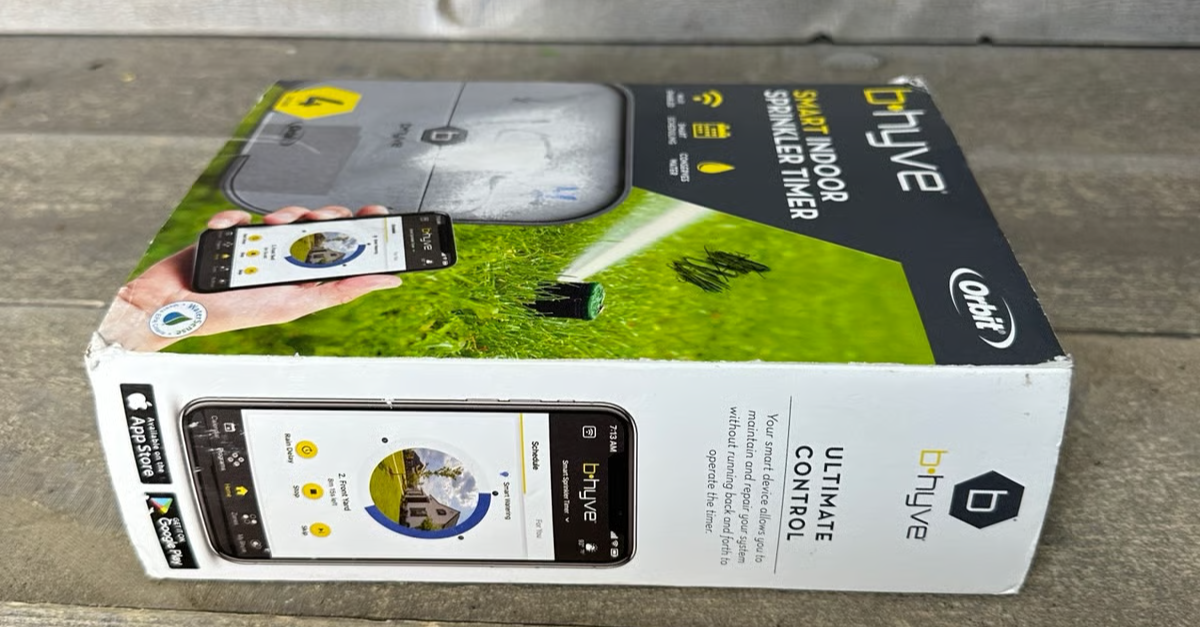 Orbit 57915 B-hyve Smart Sprinkler Controller installed in backyard
