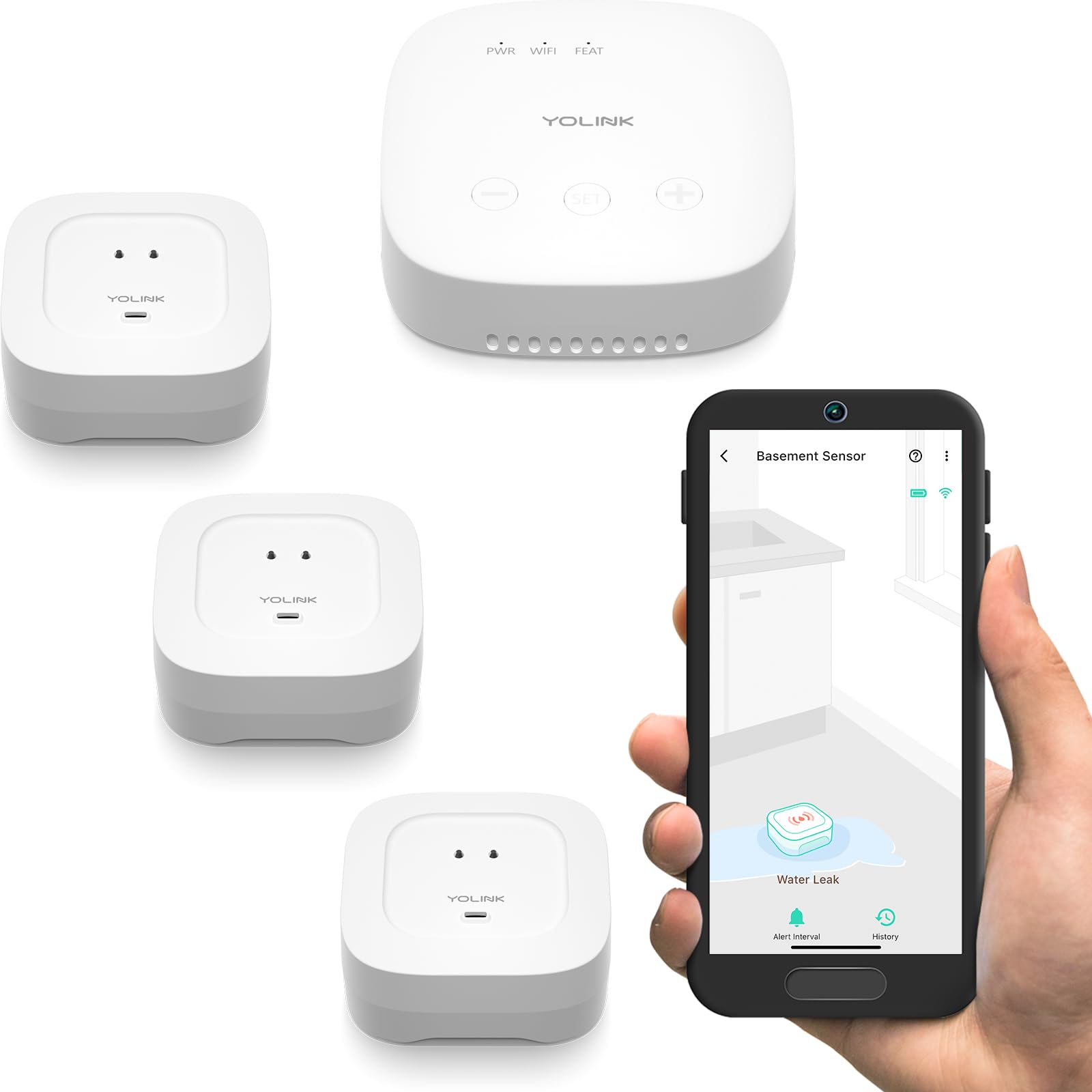 YoLink Smart Home Starter Kit with Hub and 4 Water Leak Sensors