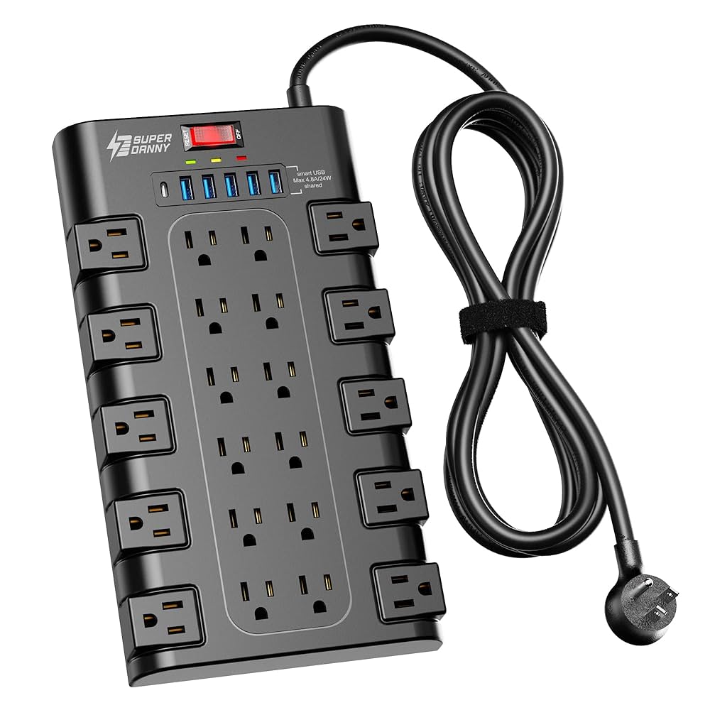 SUPERDANNY Surge Protector with 22 AC and 6 USB Ports, 15A