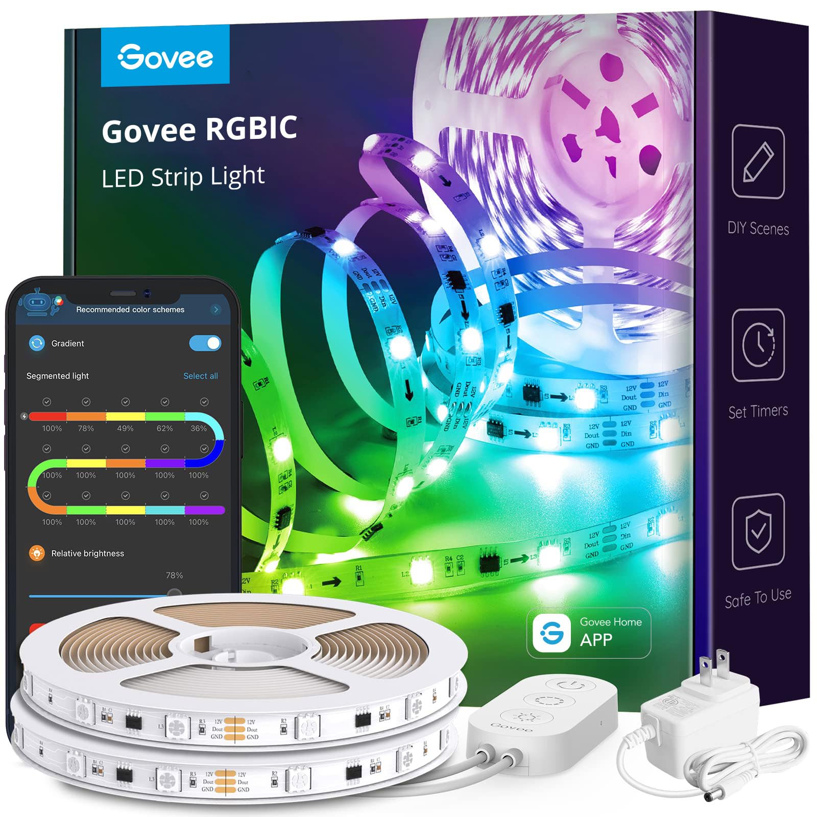 Govee RGBIC LED Strip Lights 32.8ft Smart WiFi Color Lights