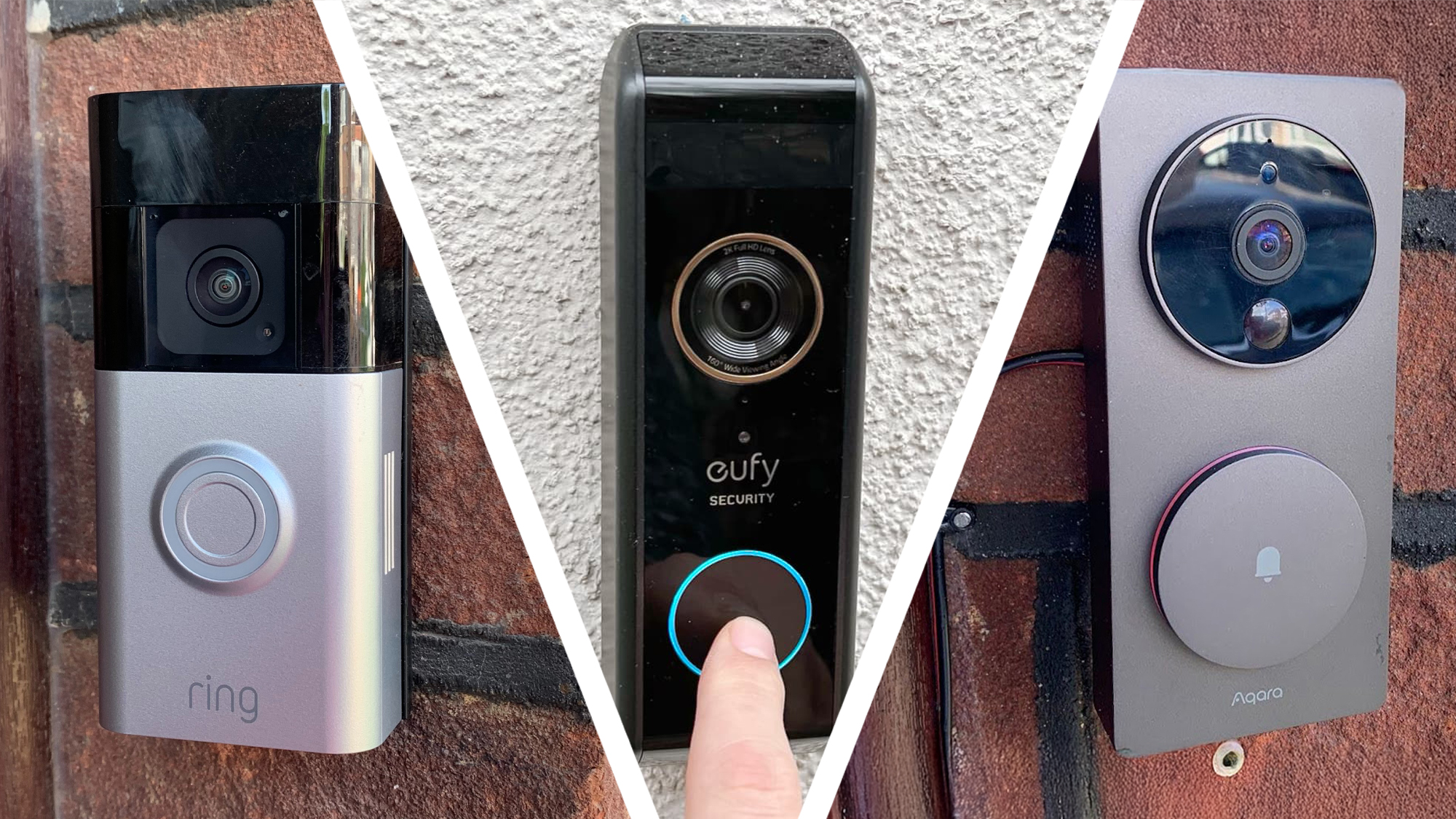 Front porch with Aqara G410 and Philips Hue video doorbells displayed, showing advanced smart home security.Best Smart Doorbell Camera 2025.