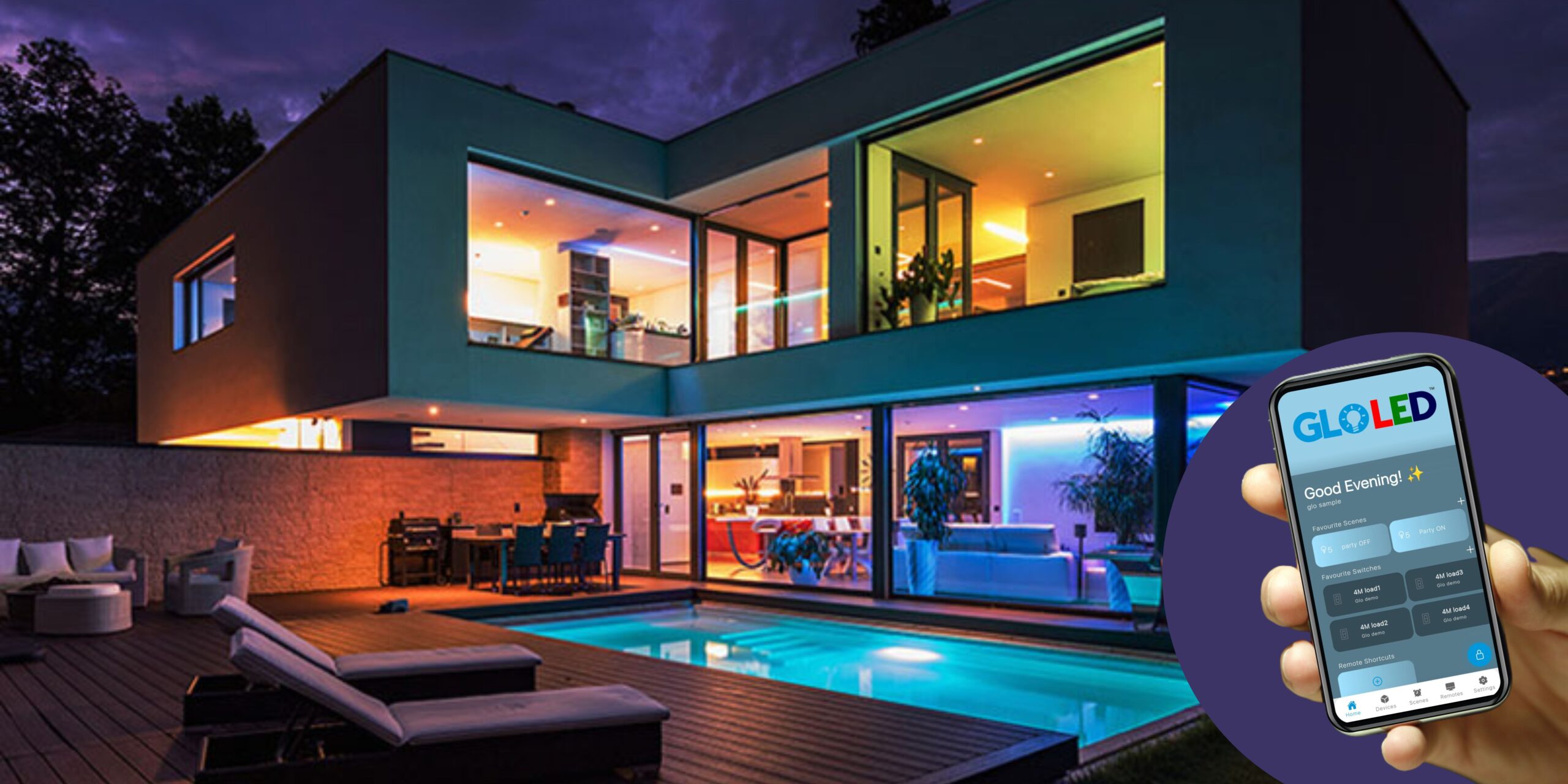 Smart home lighting system with colorful ambient bulbs and wall panels