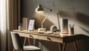 Modern living room with smart floor lamp, table lamp, and colorful accent lighting
