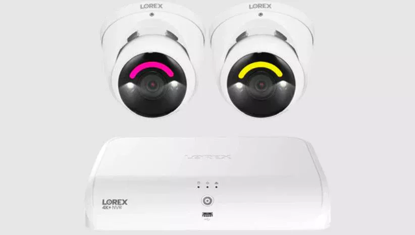 A complete security camera system with an NVR and multiple outdoor cameras.