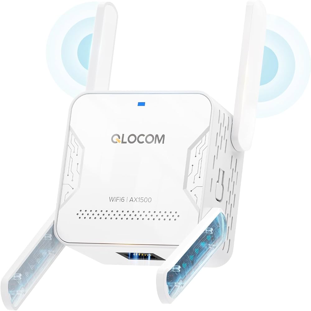 Sleek AX1500 repeater providing whole-home WiFi coverage with multiple connected devices