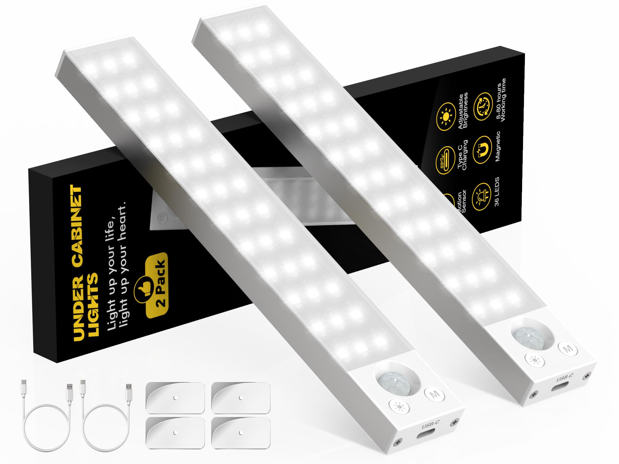 10" Rechargeable Under Cabinet Lighting 2-Pack Dimmable Magnetic