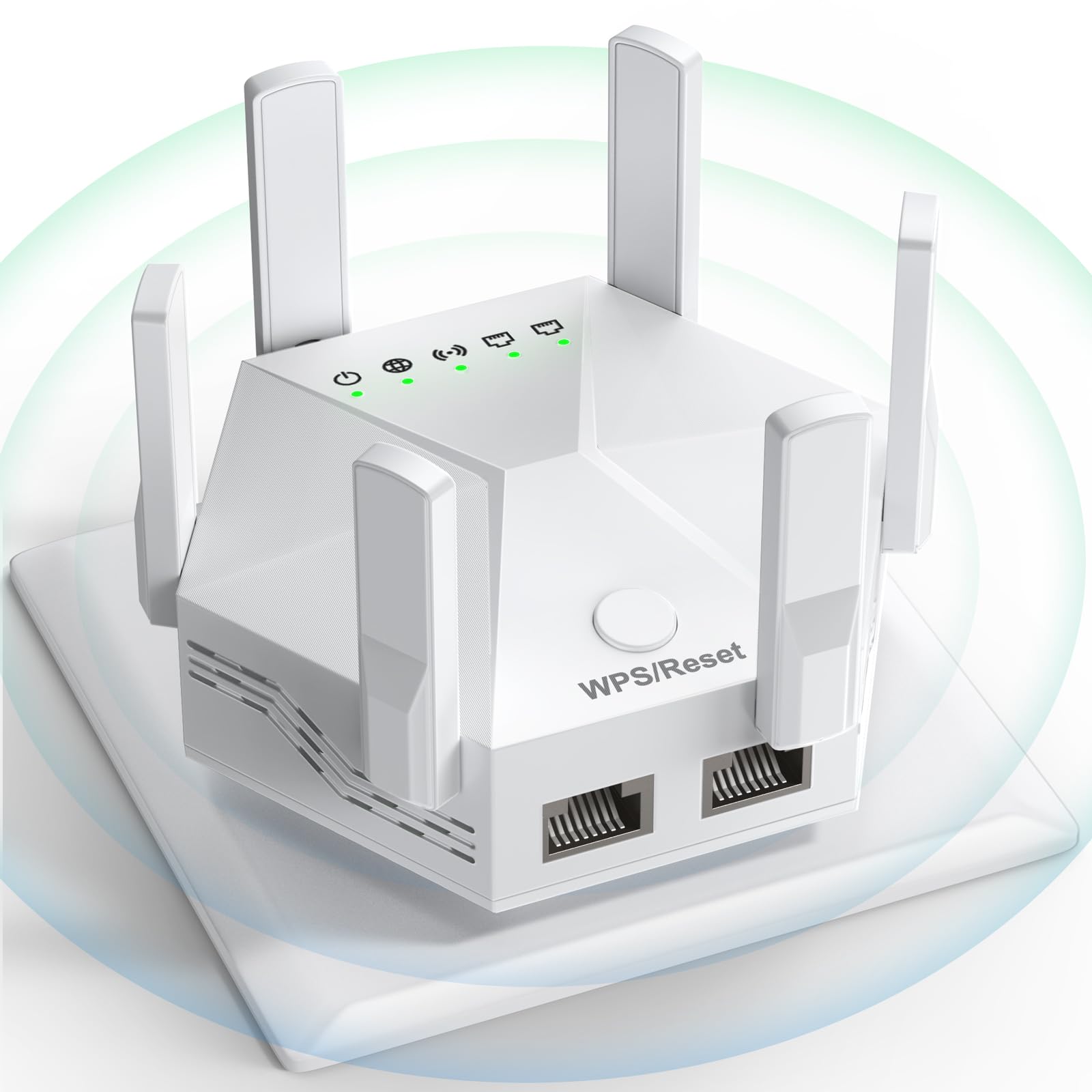 WiFi 6 extender plugged into wall outlet with connected devices