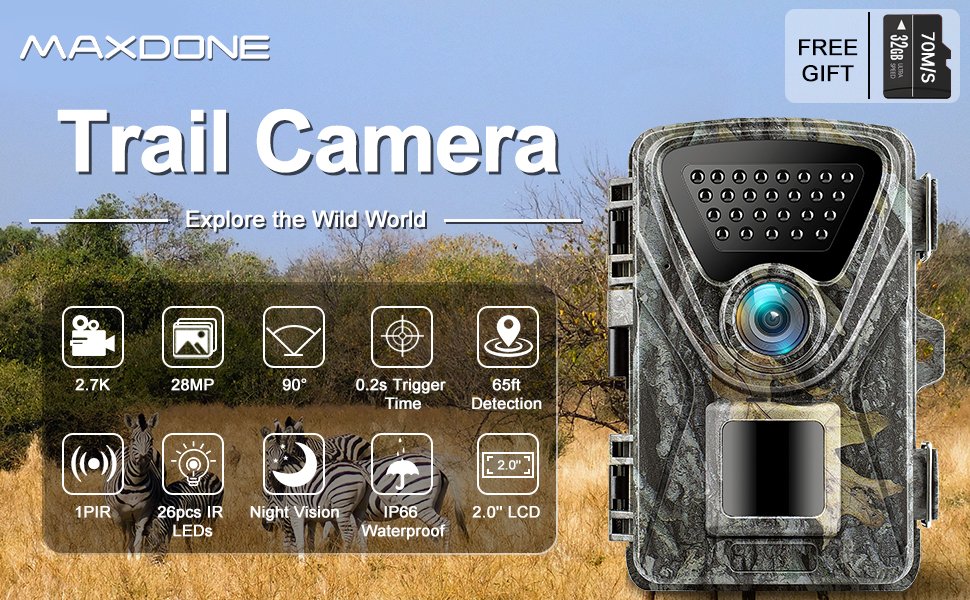 MAXDONE Solar Trail Camera WiFi Bluetooth 48MP 30fps with Solar Panel