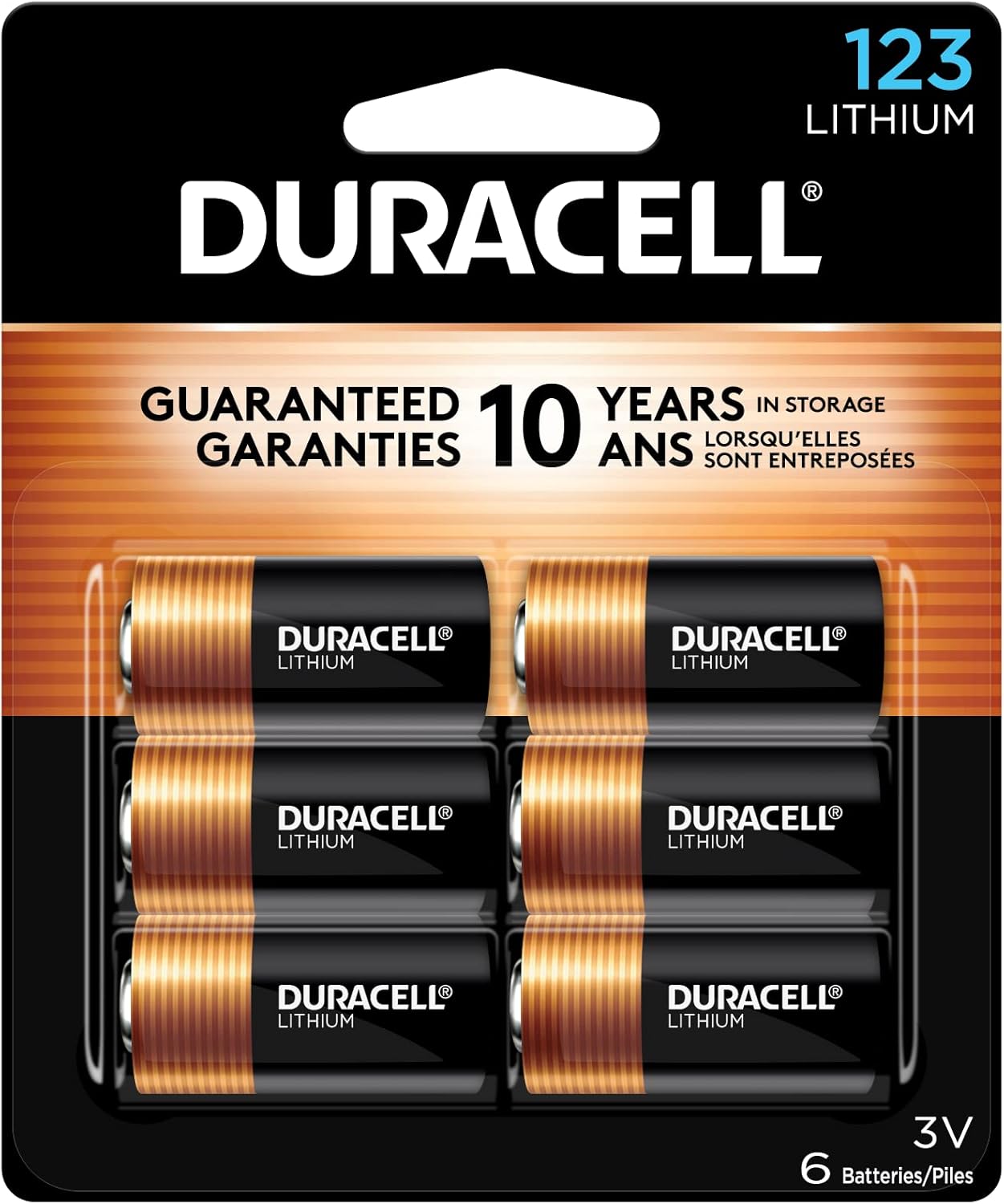 Duracell CR123A 3V Lithium Battery, 6 Count Pack
