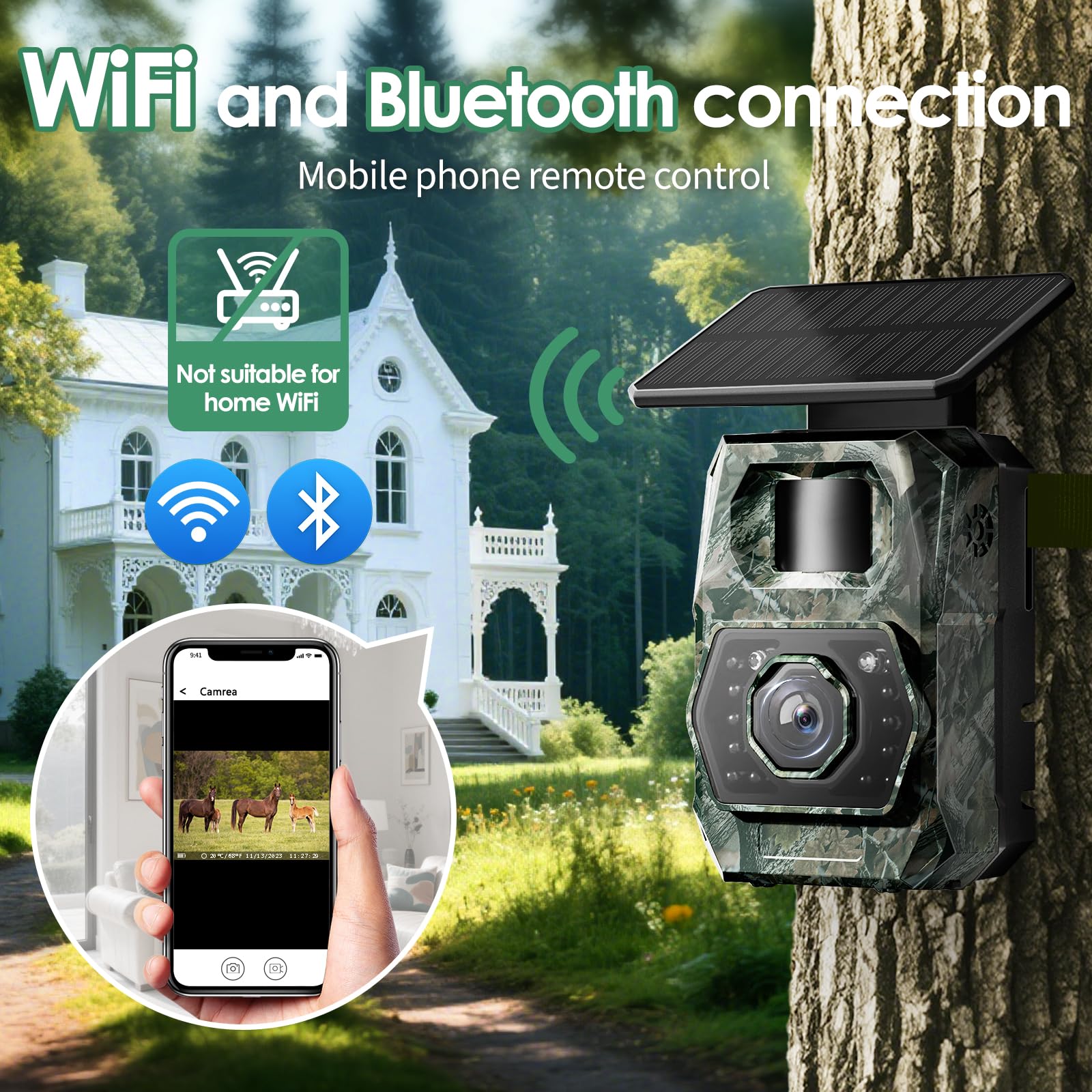 MAXDONE Solar Trail Camera WiFi Bluetooth for Wildlife Research