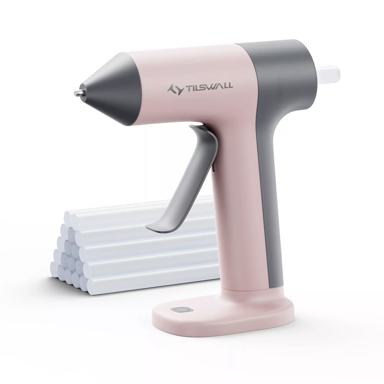 Tilswall Cordless Hot Glue Gun in use on a craft project, demonstrating its portability and fast heating.