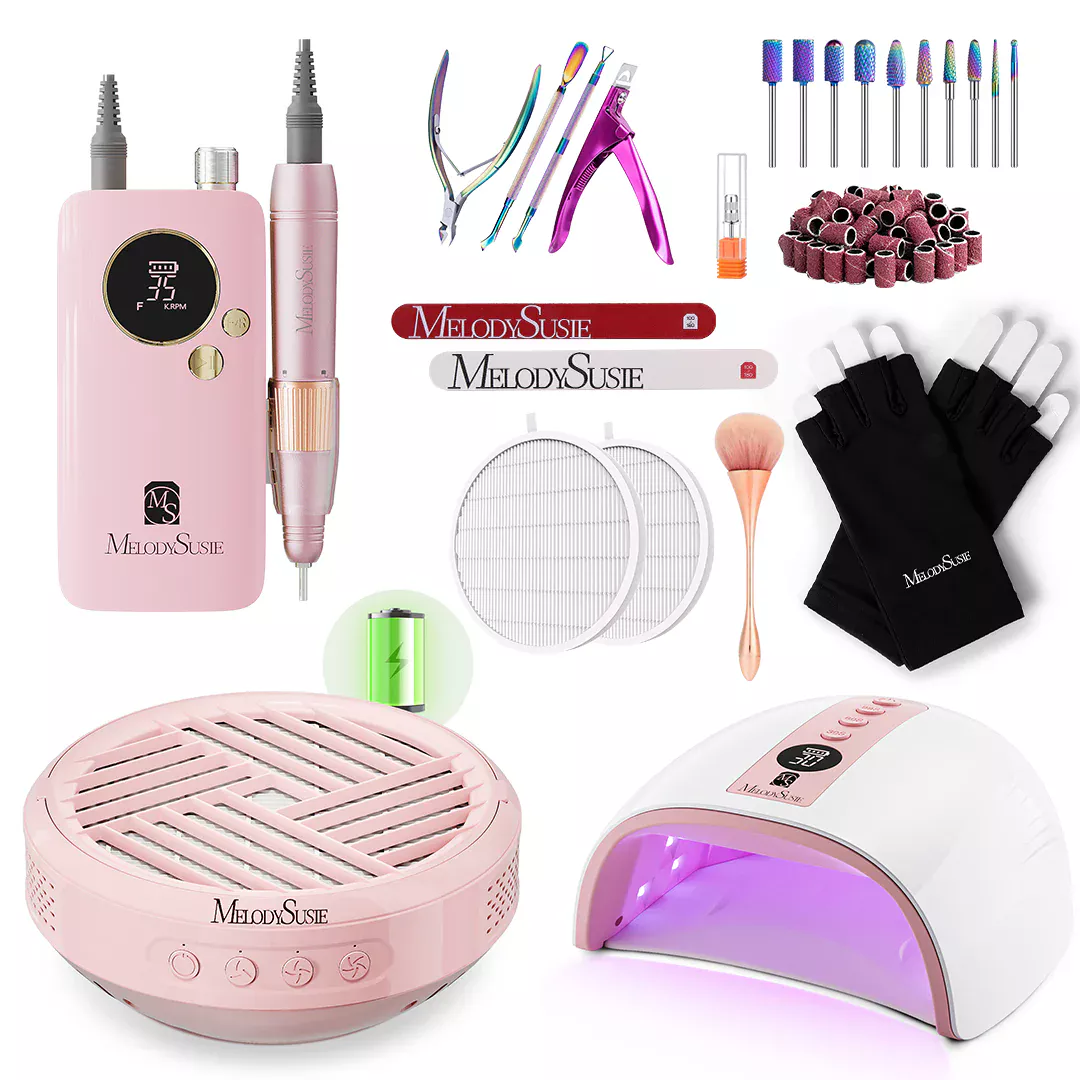 MelodySusie Portable Electric Nail Drill and accessory bits for at-home manicures and gel polish removal.