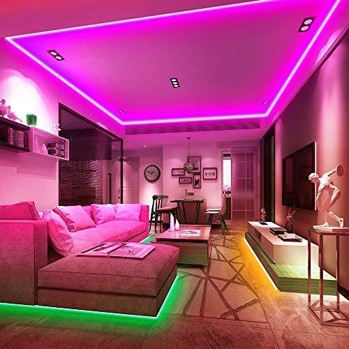 KSIPZE 100ft LED Strip Lights installed for room-wide ambient lighting with music sync.