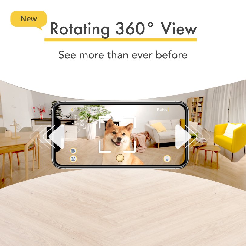 Furbo 360 Dog Camera with rotating base and treat dispensing feature.