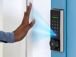 Philips WiFi Deadbolt Smart Lock with integrated handle installed on a contemporary front door.