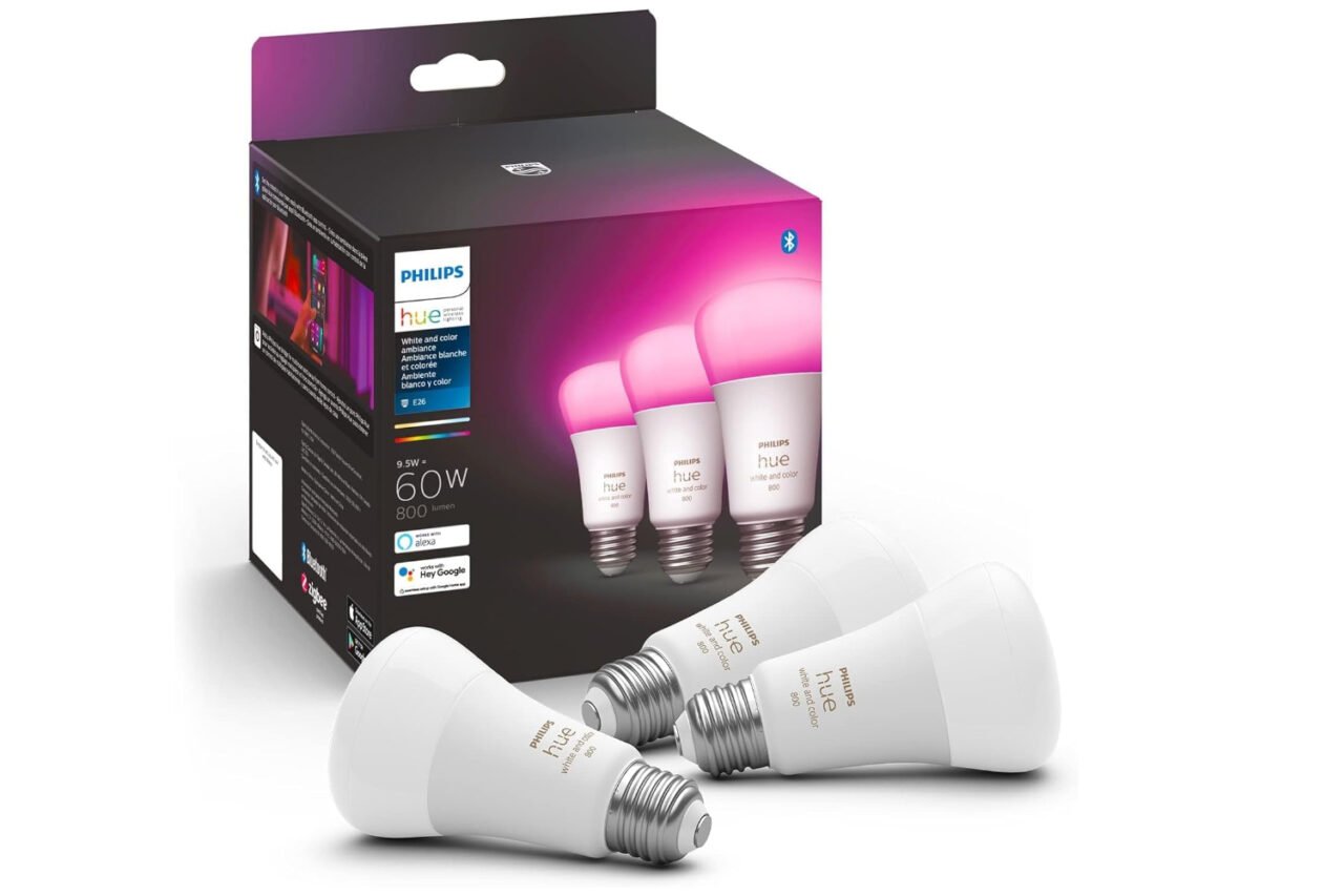 The Philips Hue A19 LED Smart Light Bulb 3-Pack, the premium choice for color smart lighting.