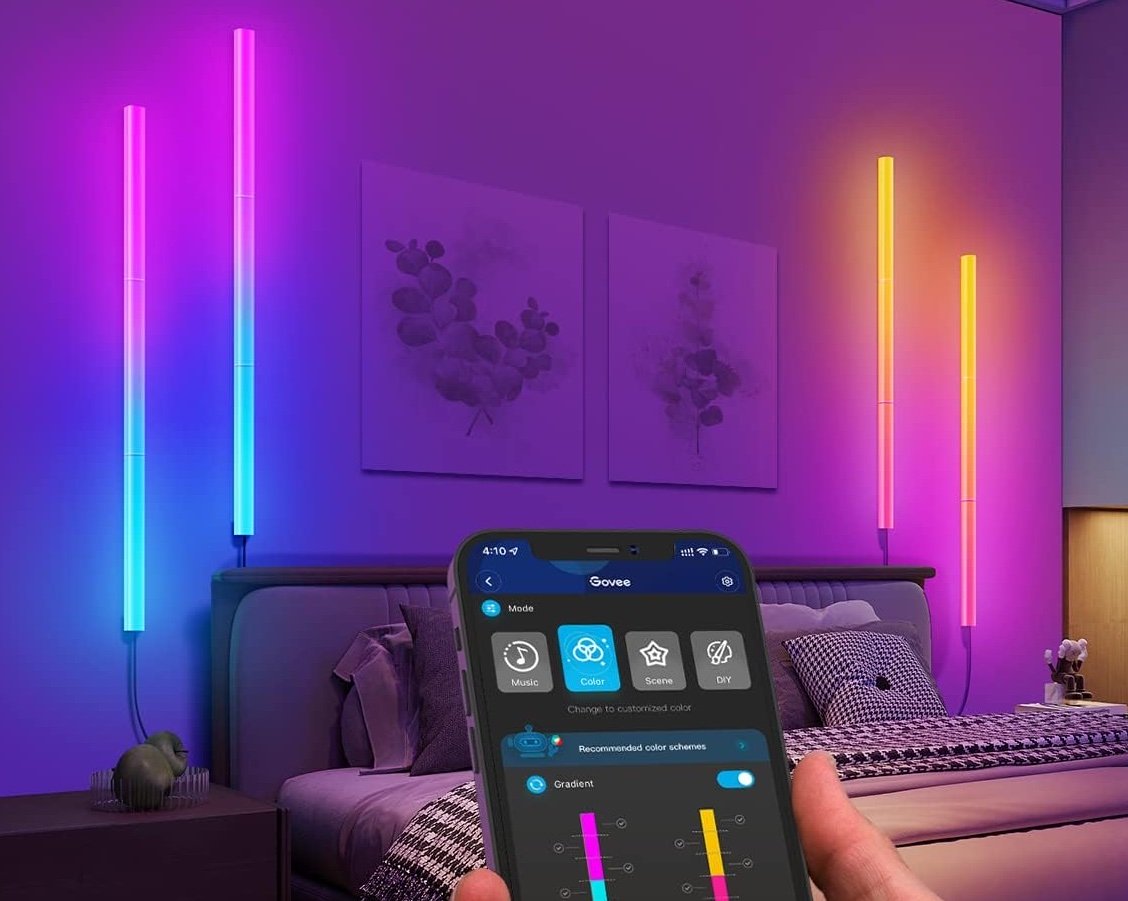 Govee Smart LED Light Bars installed on a monitor, providing vibrant backlighting for a desk setup.