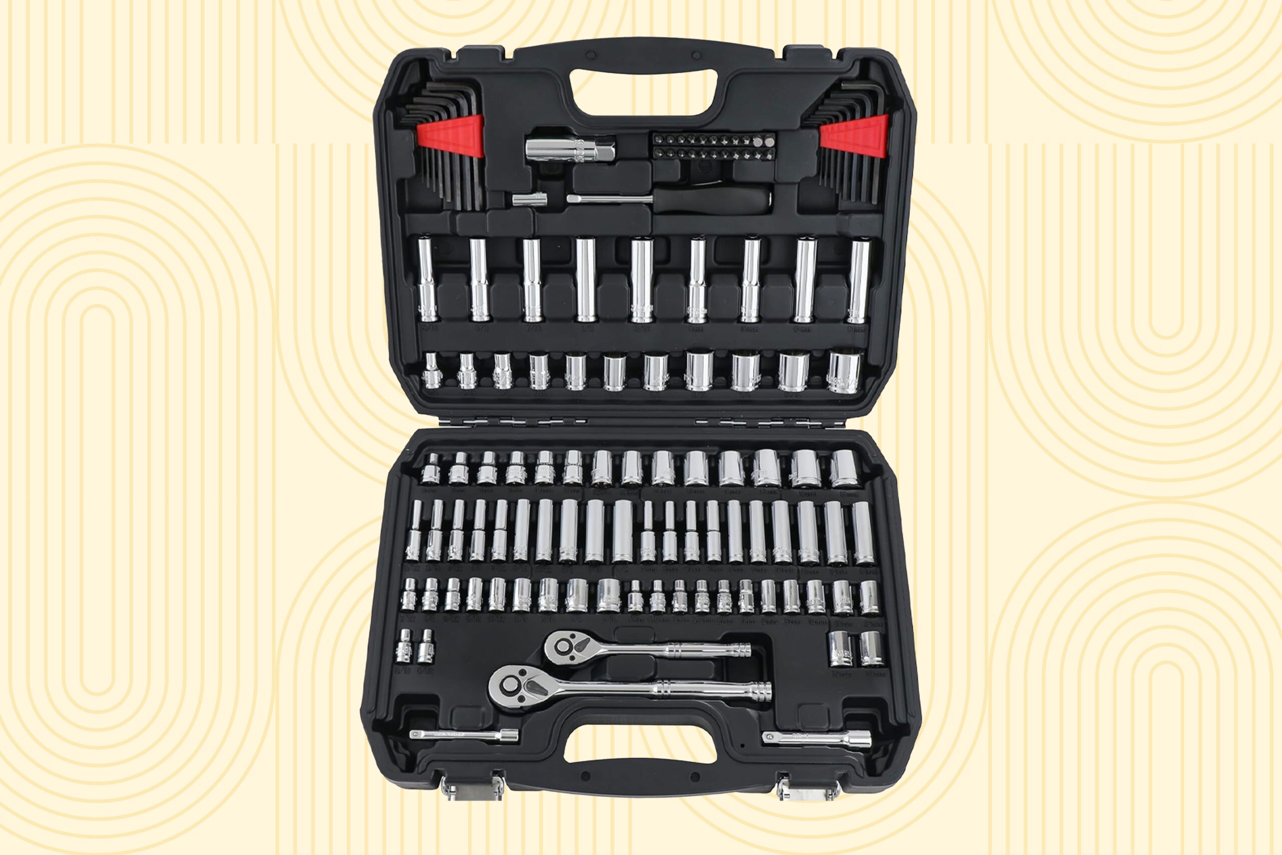 A complete impact grade socket and adapter set laid out on a workbench, ready for professional use.