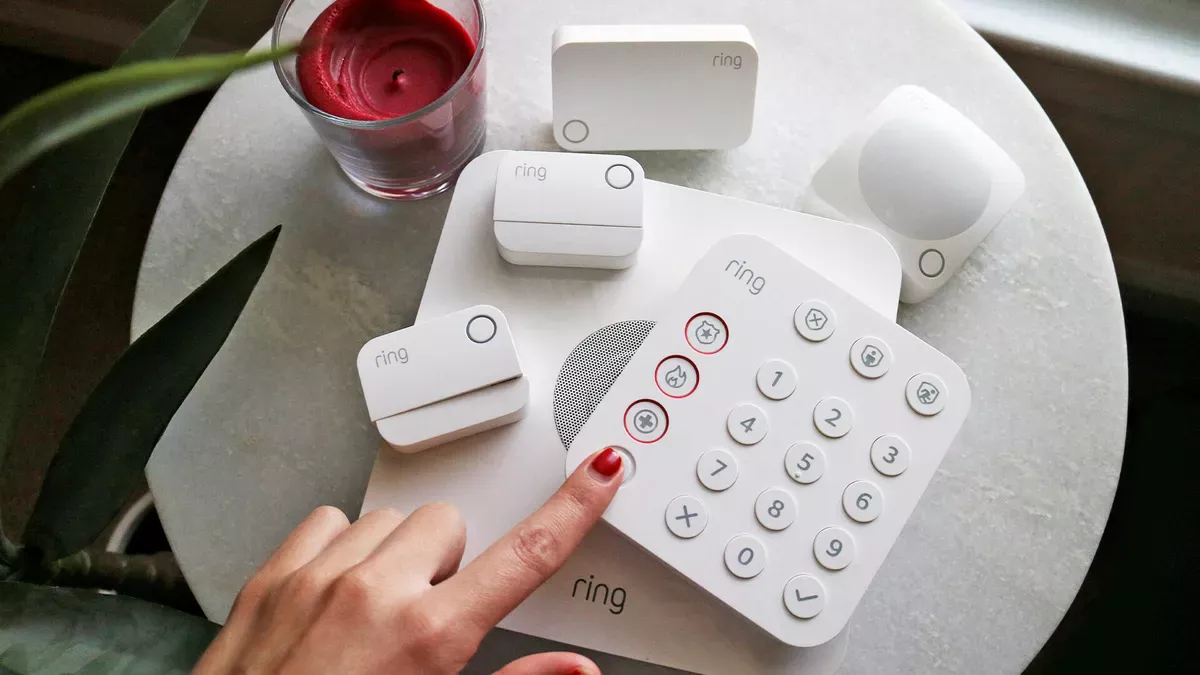 Ring Alarm 8-Piece Kit with base station, keypad, sensors, and range